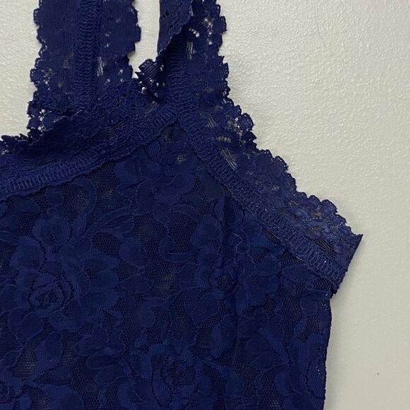 Vtg Hanky Panky Tank Top Women Small Navy Blue Lace Floral Sheer Stretch USA Y2K - Picture 9 of 13